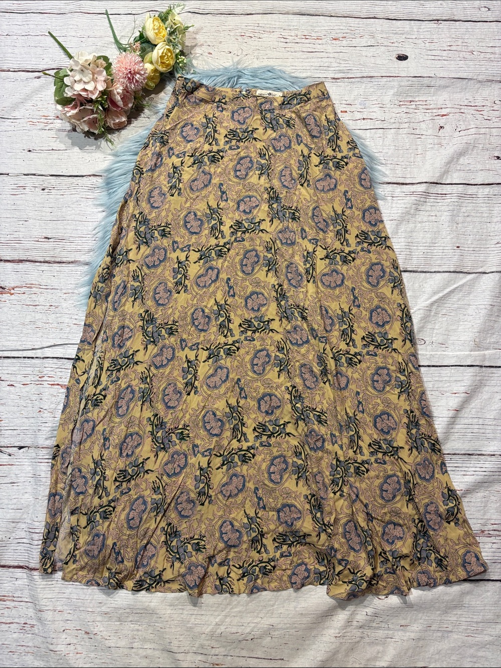 NWOT Natural Life Floral Butter Yellow Floral High Slit Maxi Skirt